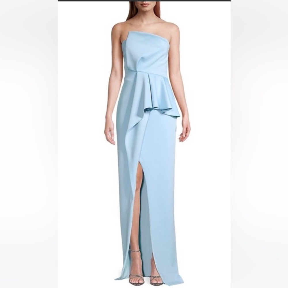Black Halo Jonas Asymmetrical Draped Gown (maxi dress). Degas Blue. Size 4.